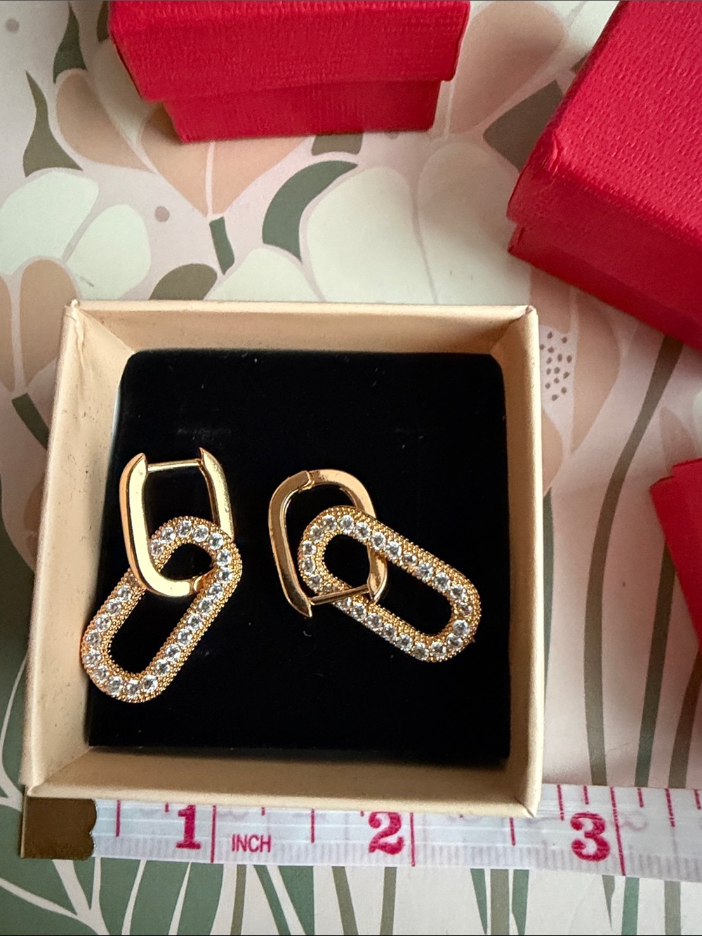 Gold-Tone Linked Hoop Earrings with Clear Crystals - Women Jewelry